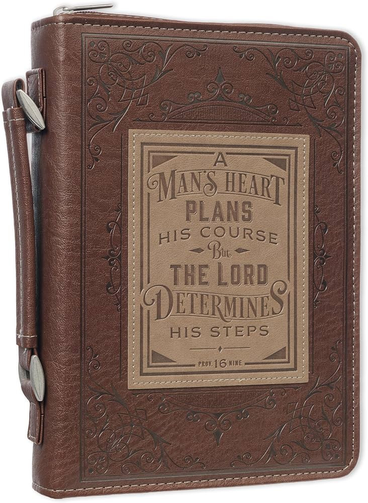 Christian Art Gifts Men's Classic Bible Cover A Man’s Heart Proverbs 16:9, Brown/Tan Faux Leath... | Amazon (US)