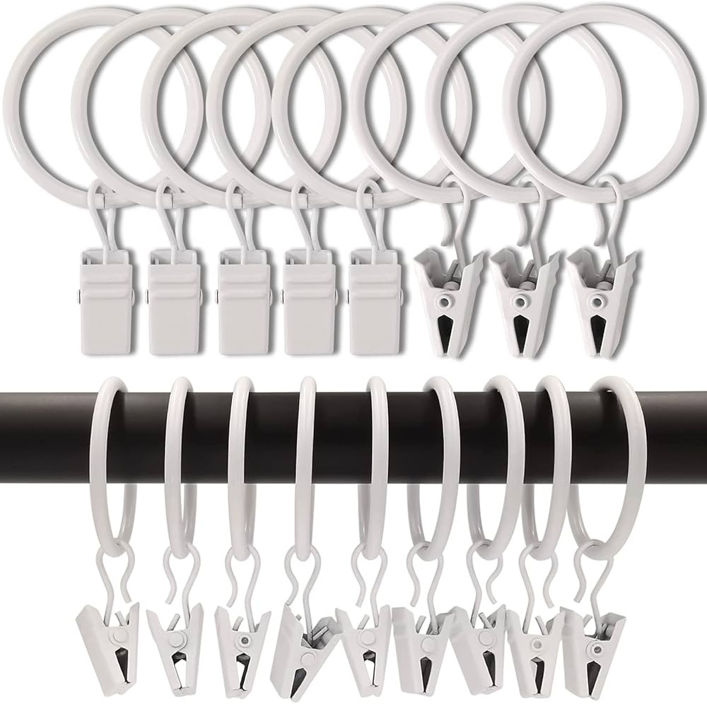 100 Pack Curtain Rings with Clips, Curtain Clip Rings Hooks, Bow Hanger Clips for Hanging Drapery... | Amazon (US)