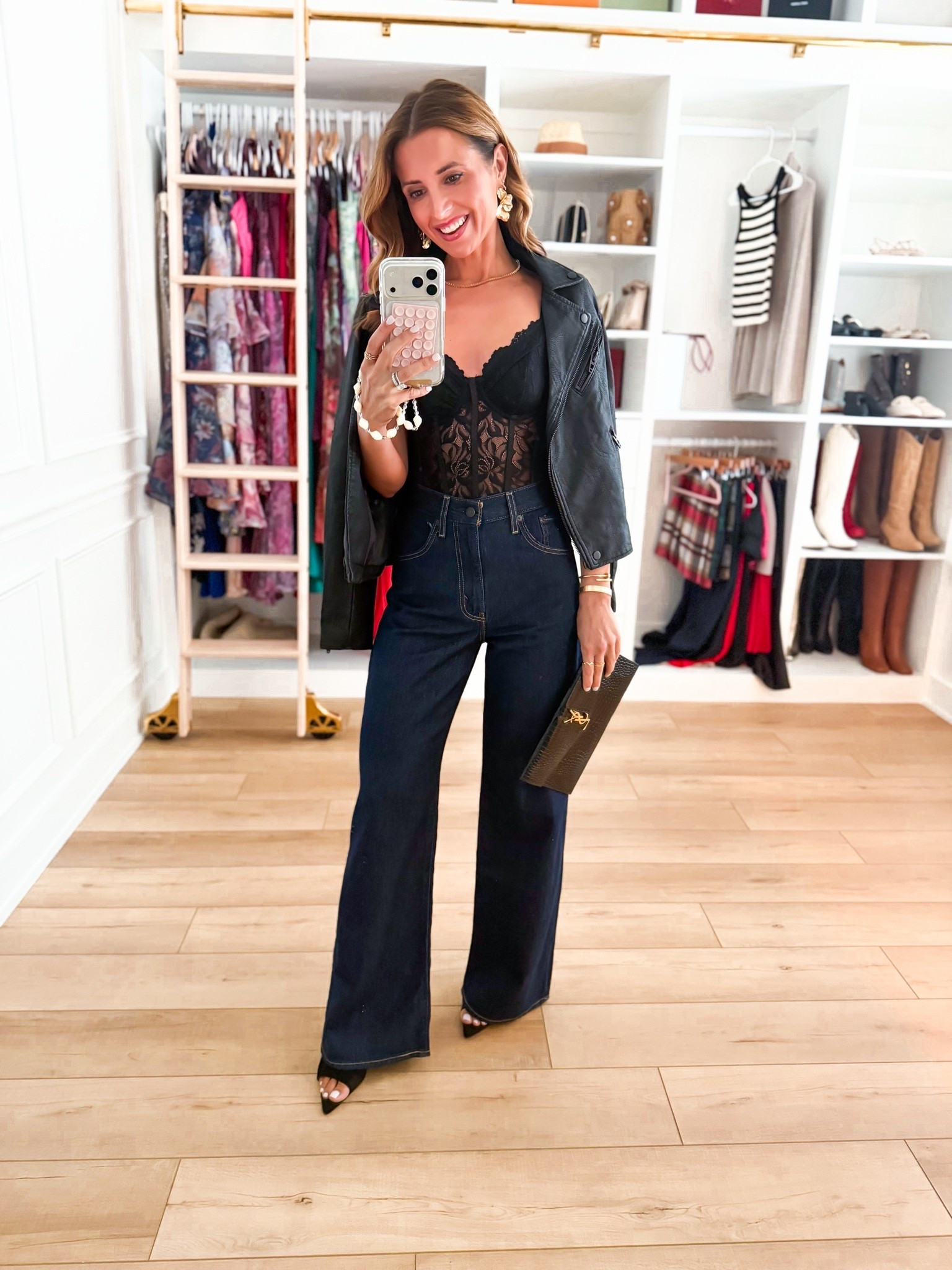 Amazon date night outfit. Amazon concert outfit. Lace bodysuit with underwire and adjustable straps in XS. Cinch-waist jeans in size 24. Heels are TTS. Party outfit. Vegas outfit.

#LTKootd #LTKgrwm #LTKPetite