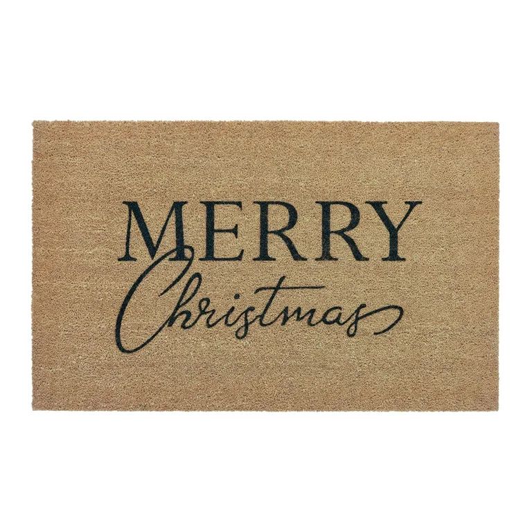 My Texas House Merry Christmas Black/Natural Holiday Outdoor Non-Slip Coir Doormat, 18" x 30" | Walmart (US)