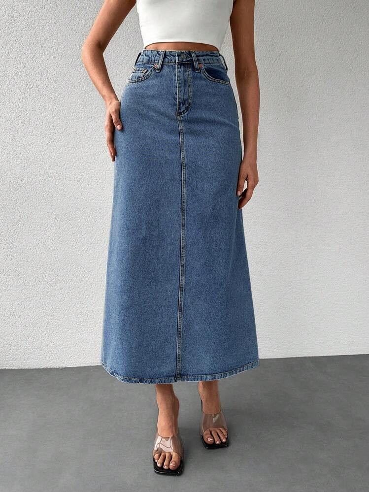 Letter Patched Denim Skirt | SHEIN