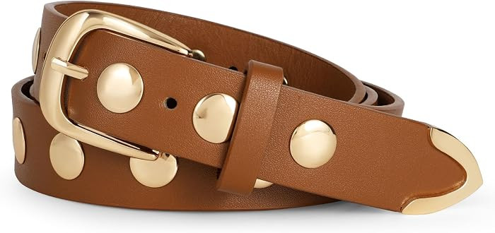 WERFORU Women Fashion Leather Belt Studded Leather Belt Ladies Belts for Jeans Dress Punk Belt | Amazon (US)