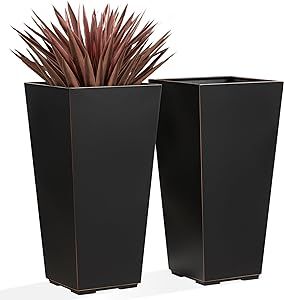 Metallic Taper Planter, 26 Inch Planter Tall Tapered Planter for Front Porch, Patio, Deck, Garden... | Amazon (US)