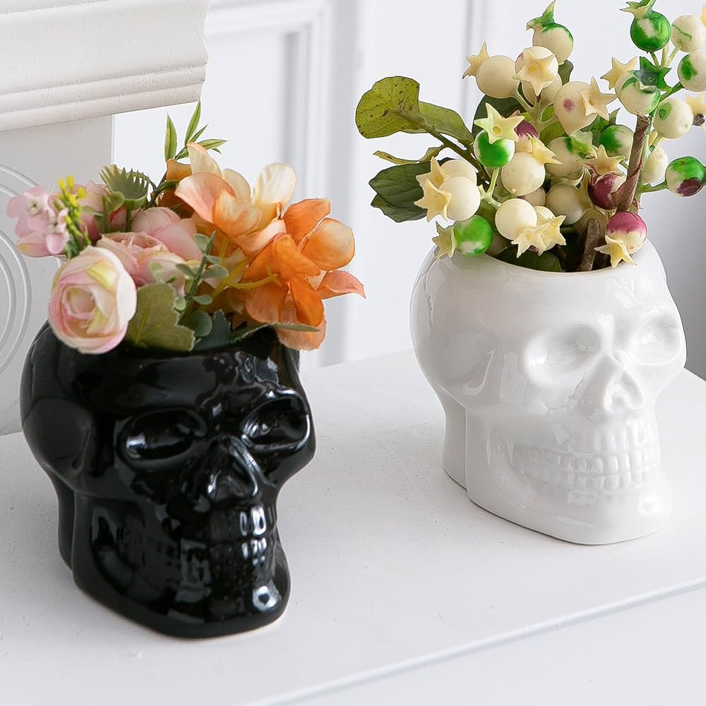 2 Pcs Skull Planter Pots, Skeleton Vase/Bowl for Flowers, Succulent, Cactus and Candy, for Gothic... | Amazon (US)