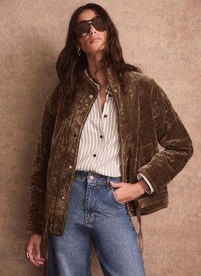 Mint Velvet Khaki Velvet Quilted Jacket - Khaki Velvet Quilted Jacket | Shop.app