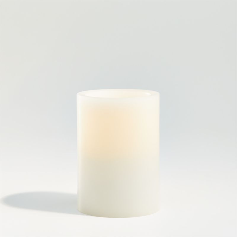Warm White Flameless 3"x4" Wax Pillar Candle + Reviews | Crate and Barrel | Crate & Barrel