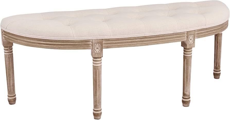 VONLUCE Half Moon French Vintage Bench with Padded Seat & Rubberwood Legs, 49" Memory Foam Uphols... | Amazon (US)