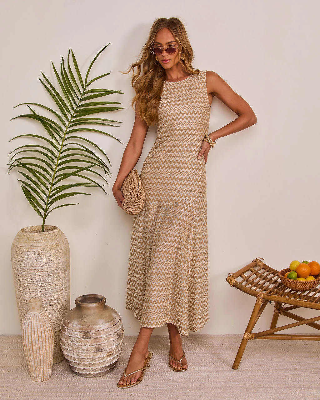 Sunlit Joy Drop Waist Chevron Print Maxi Dress | VICI