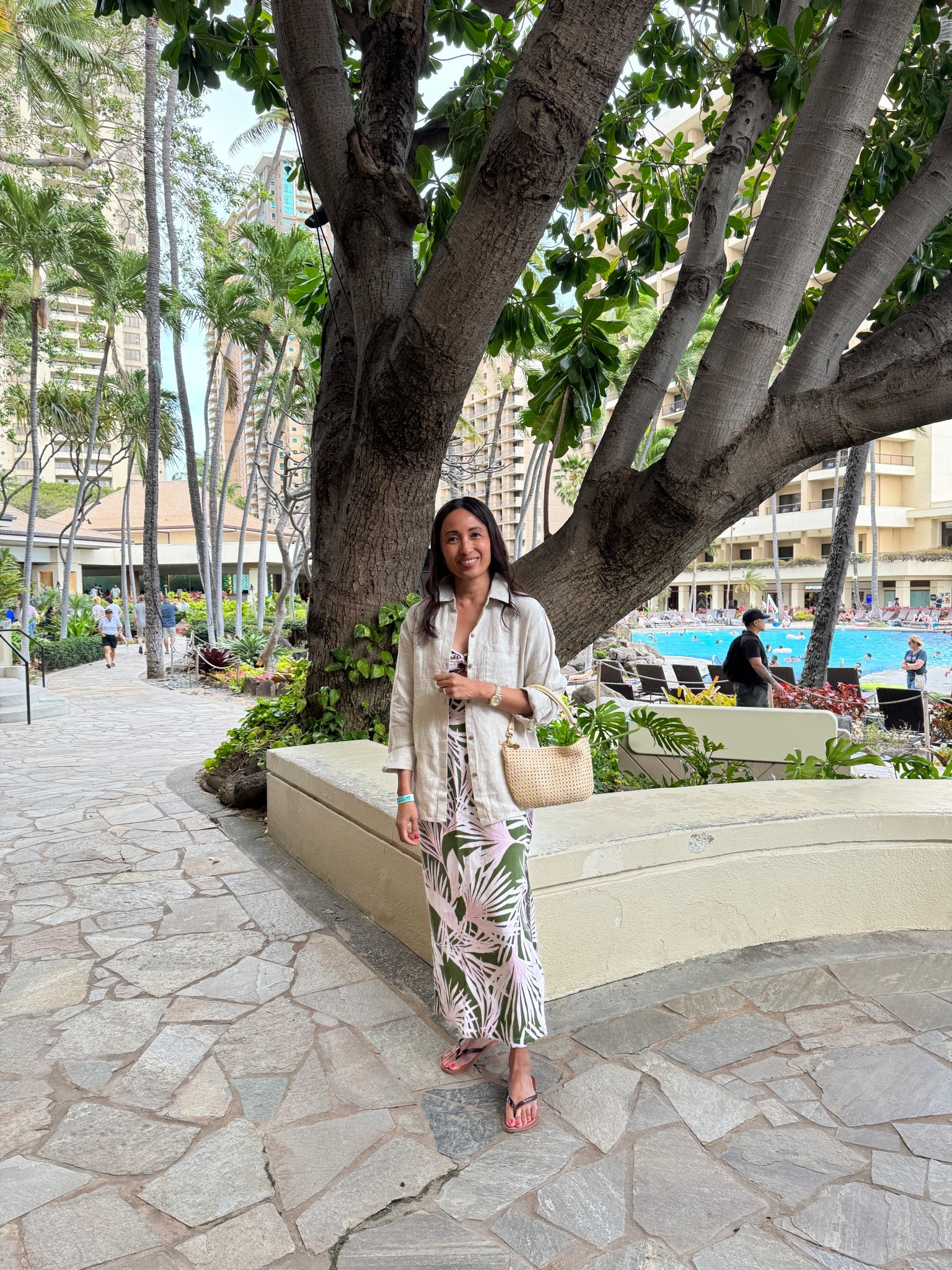 Vacation outfit. Resort wear. Spring break. 
A favorite linen beach dress topped with a favorite linen shirt for dinner outfit. 
Linking the same style dress in current season options. True to size. 
Linen shirt true to size. 
Comfy flip flops. 
Woven handbag  

#LTKTravel #LTKOver40 #LTKootd