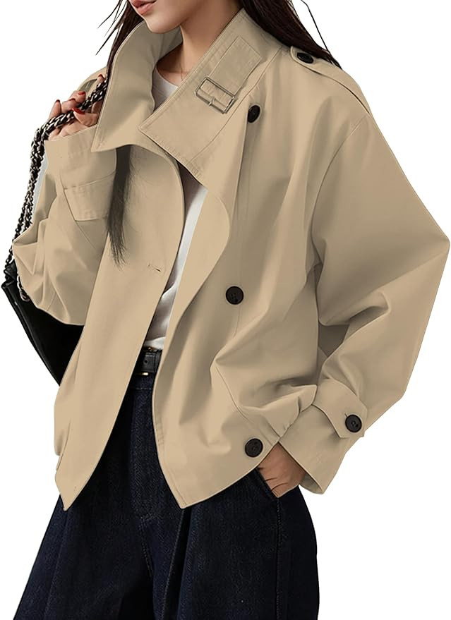 Jackets for Women Trendy Vintage Trench Coat Turtleneck Crop Jackets with Pockets | Amazon (US)