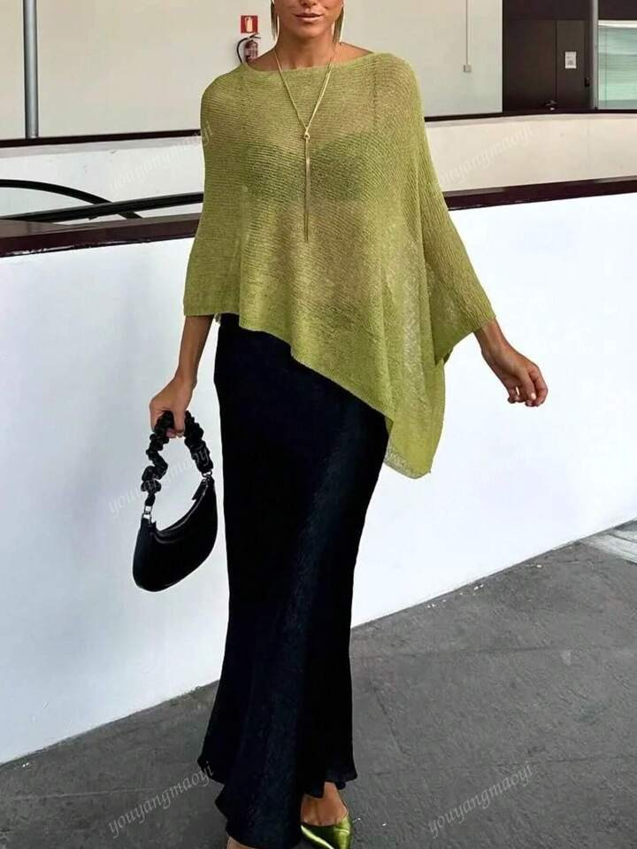 Fashionable & Elegant Loose Knitted Shawl Cardigan, Lightweight & Breathable, Oversized Design, Suitable For Women, Spring/Summer Casual Wear, Leisure Travel, Beach, Versatile | SHEIN