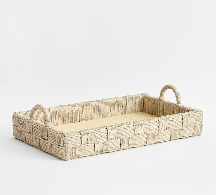 Whitewash Checkered Weave Rectangle Tray | Pottery Barn (US)