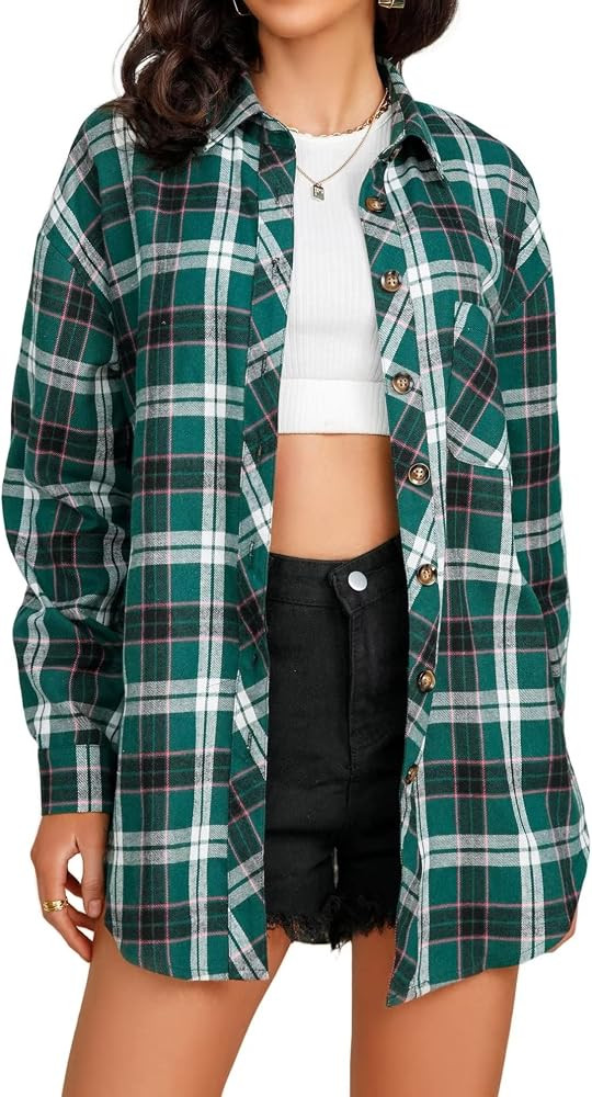 Lacozy Womens Buffalo Plaid Flannel Shirt Long Sleeve Collar Button Down Blouses Tops | Amazon (US)