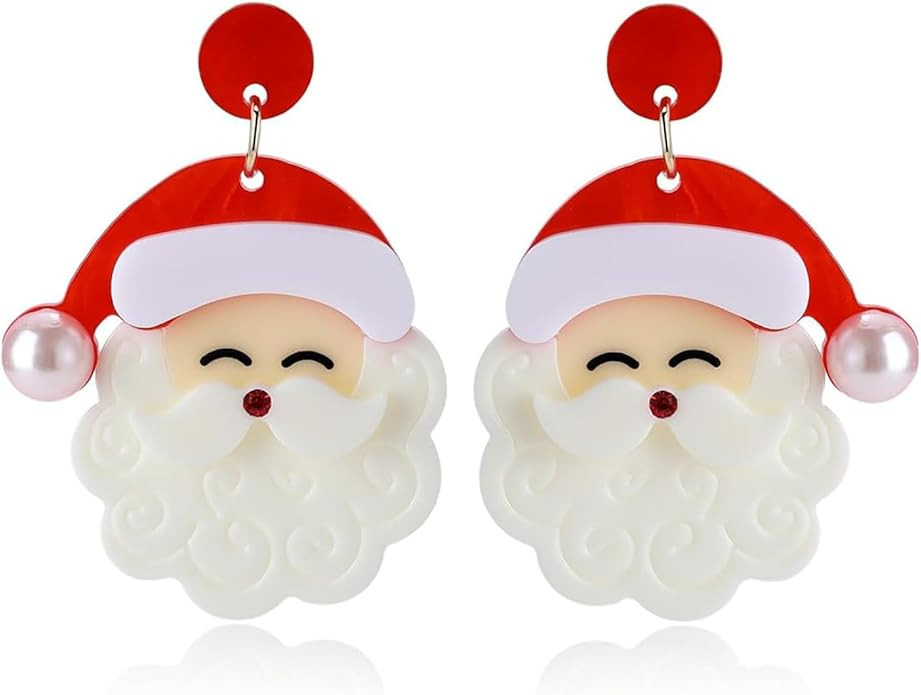Christmas Earrings for Women - Cute Pink Santa Dangle Earrings, Christmas Accessories Outfits Hol... | Amazon (US)