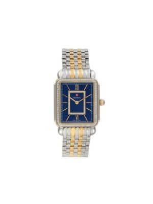 Michele Deco II 29MM 18K Goldplated Stainless Steel &amp; Diamond Bracelet Watch on SALE | Saks O... | Saks Fifth Avenue OFF 5TH
