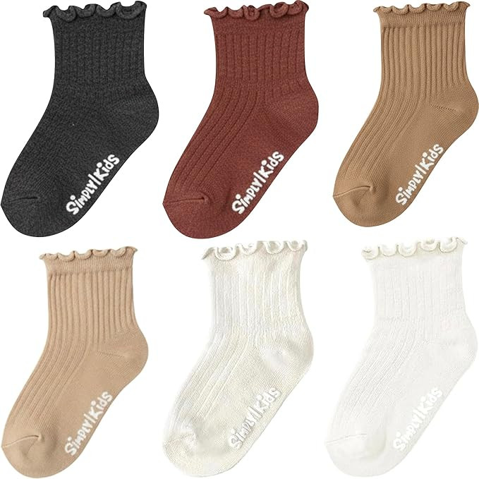 6 Pairs Toddler Ruffle Socks, 0-9 Years, Baby Little Girl Kids Grip Socks | Amazon (US)