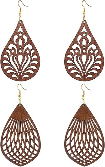 Wovanoo Wood Earrings for Women Natural Wooden Waterdrop Drop Dangle Earring | Amazon (US)