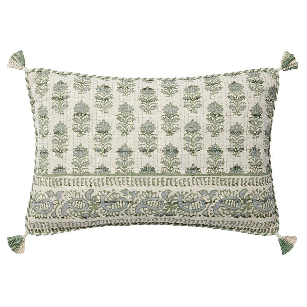 Loloi French Country Sage Cotton Down Fill Decorative Lumbar Pillow - 13x21 | Kathy Kuo Home