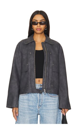 x We The Free Blair Faux Leather Jacket in Charcoal Combo | Revolve Clothing (Global)