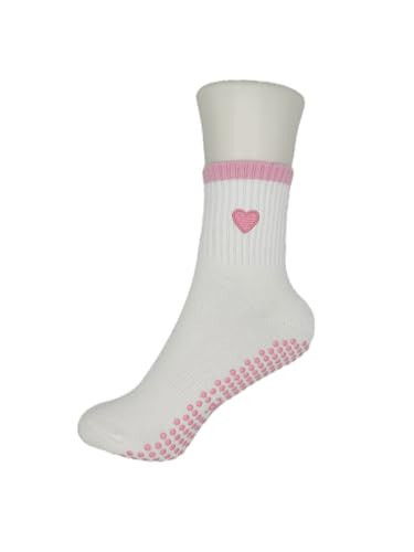 Cute Non-Slip Crew Socks with Embroidered Design - Anti-Skid Yoga, Pilates, Lagree, Barre, Dance - Socks with Grips (Cotton, Heart) | Amazon (US)