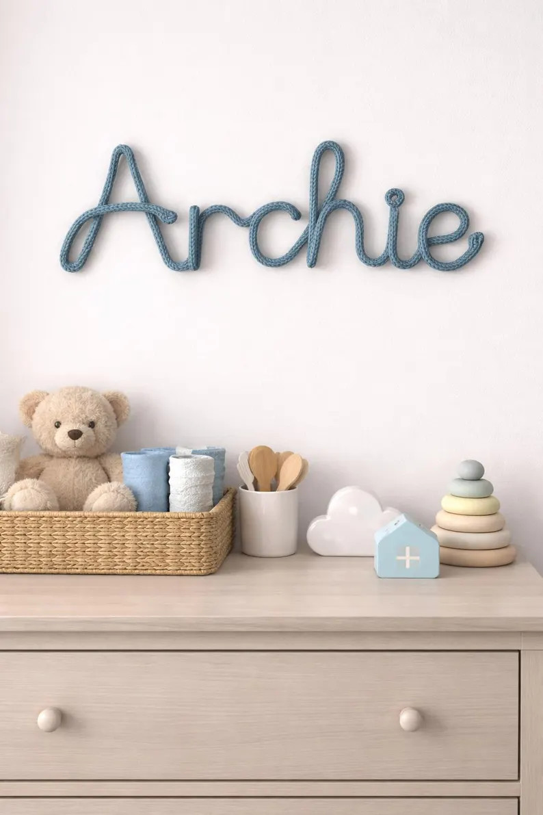 Knitted Wire Name Sign: Custom Nursery Decor - Etsy UK | Etsy (Global)