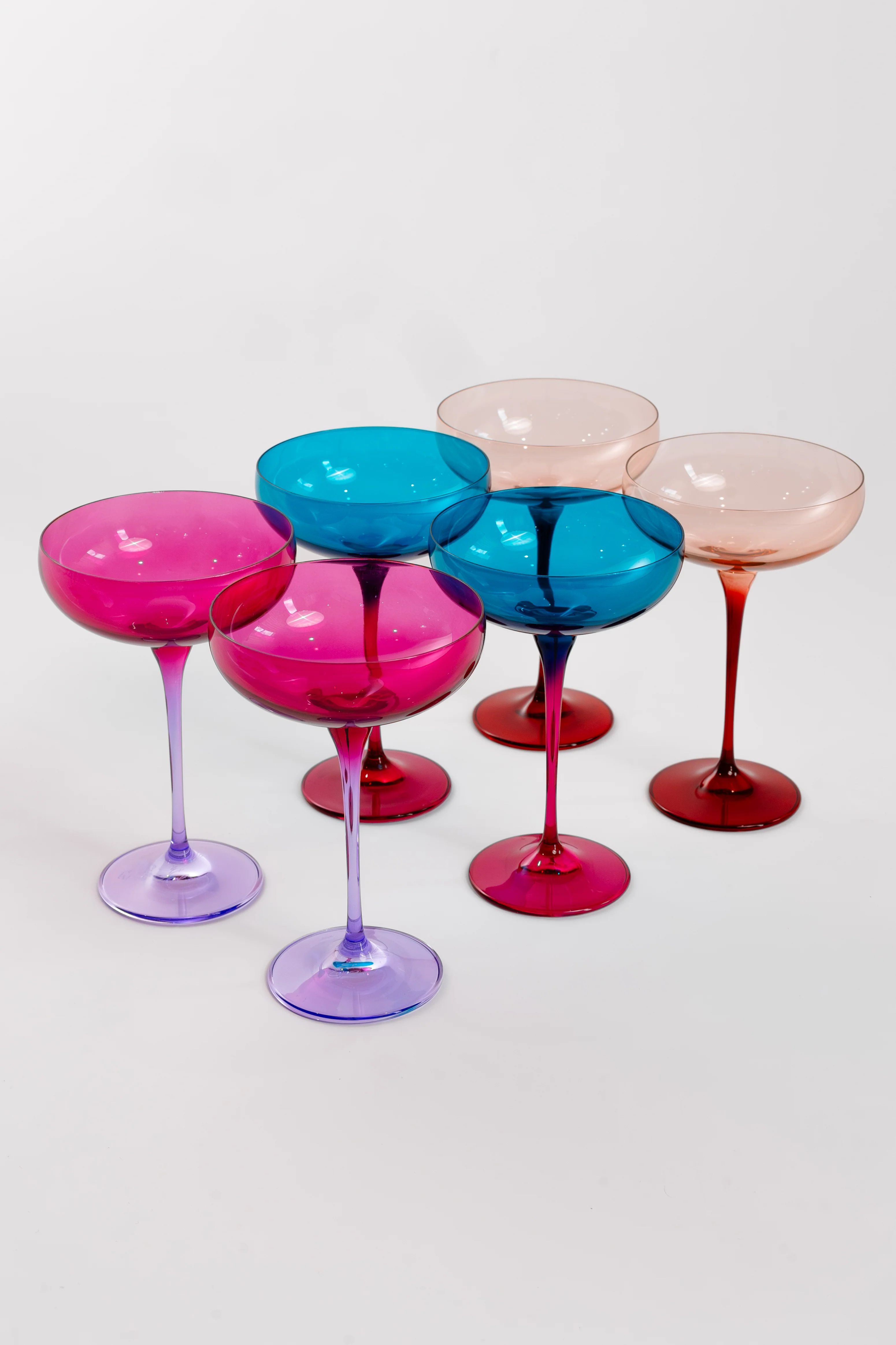 Estelle Colored Champagne Coupe Stemware - Set of 6 {Colorblock Jewel | Estelle Colored Glass