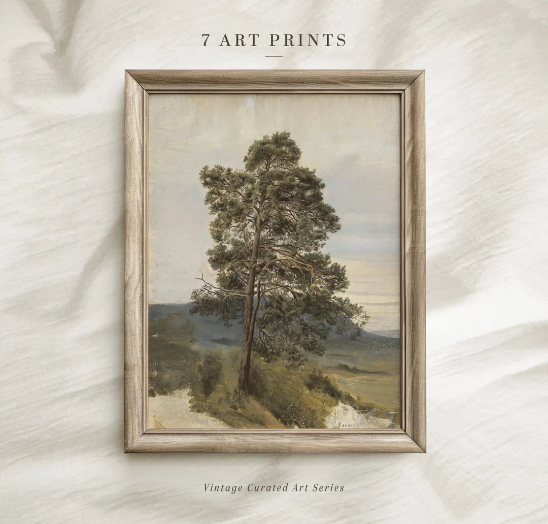 Vintage Landscape Print, Tree Painting, Digital Download - Etsy | Etsy (US)