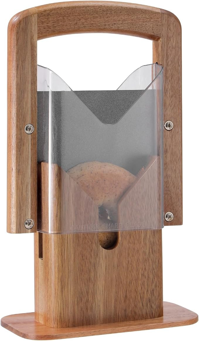 Annie & Mia Design Premium Acacia Wood Bagel Slicer for Small Bagel, Stainless Steel Blade, Bagel... | Amazon (US)
