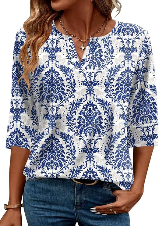 Camicetta da donna con maniche a 3/4, scollo a V, elegante, casual, estiva, 2026 | Amazon (IT)