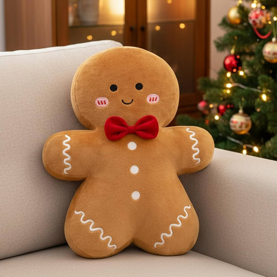 Gingerbread Man Christmas Throw Pillow, Plush Xmas Gingerbread Shaped Pillow Decor, 14.5" Decorat... | Amazon (US)