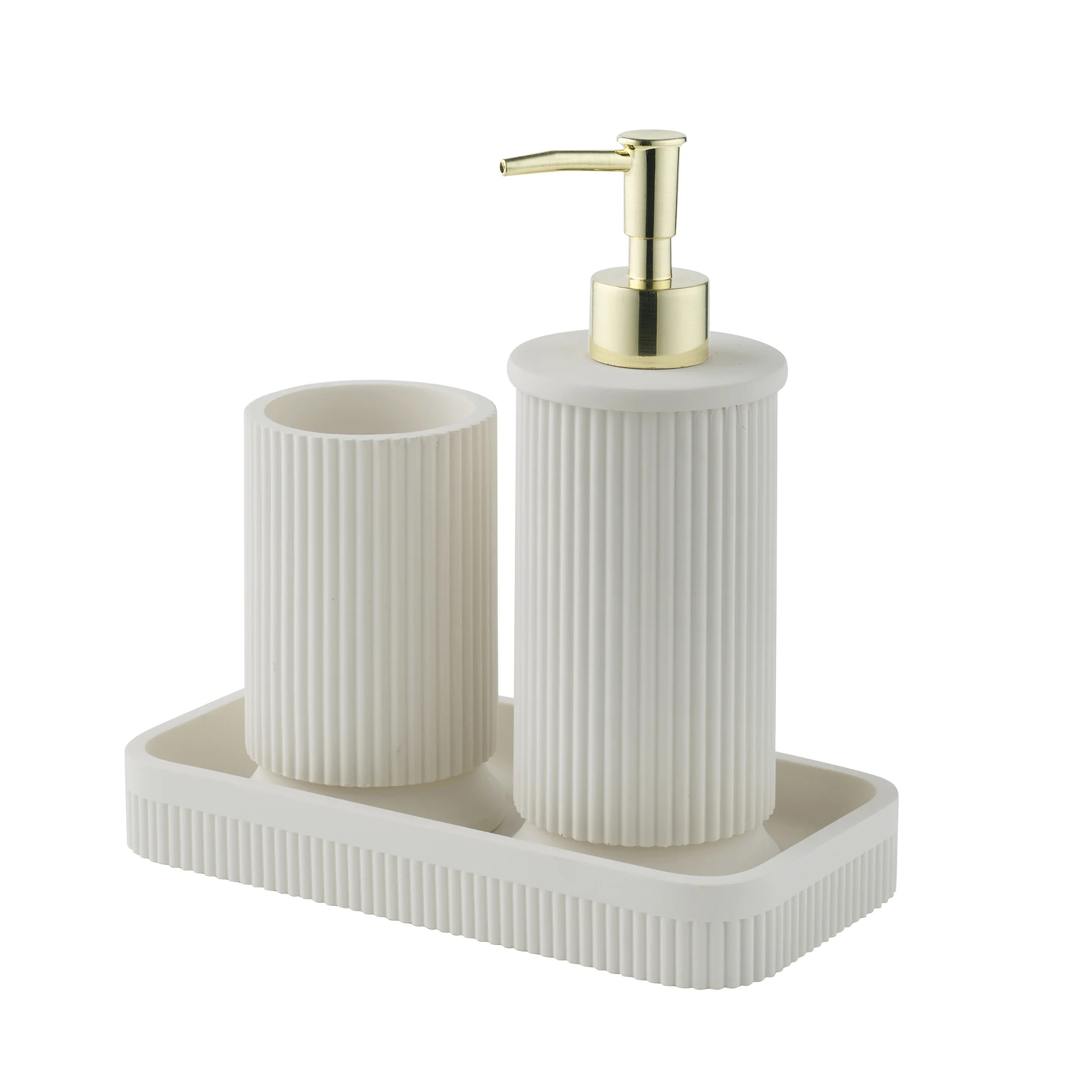 My Texas House Trevo Resin Ribbed 3-Piece Bath Accessory Set, White | Walmart (US)