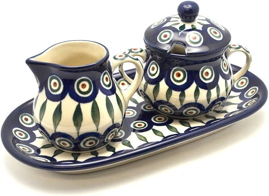 Polish Pottery Cream & Sugar Set - Peacock | Amazon (US)