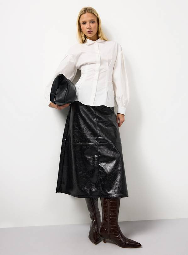 Black Vinyl Midaxi Full Skirt 12 | Tu Clothing