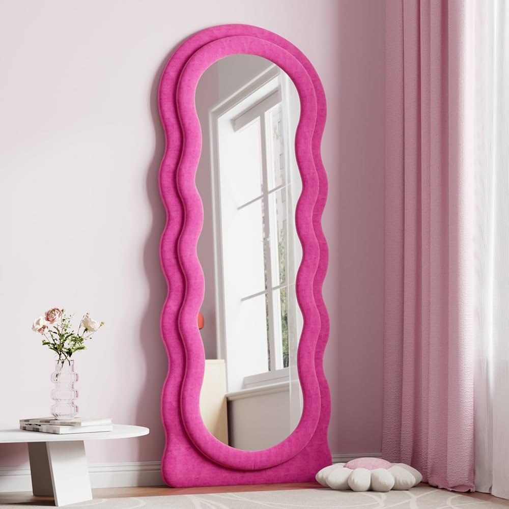 Full Length Mirror, 63" x 24"Irregular Wavy Mirror, Large Floor Length Mirror Wall Mounted, Stand... | Amazon (US)