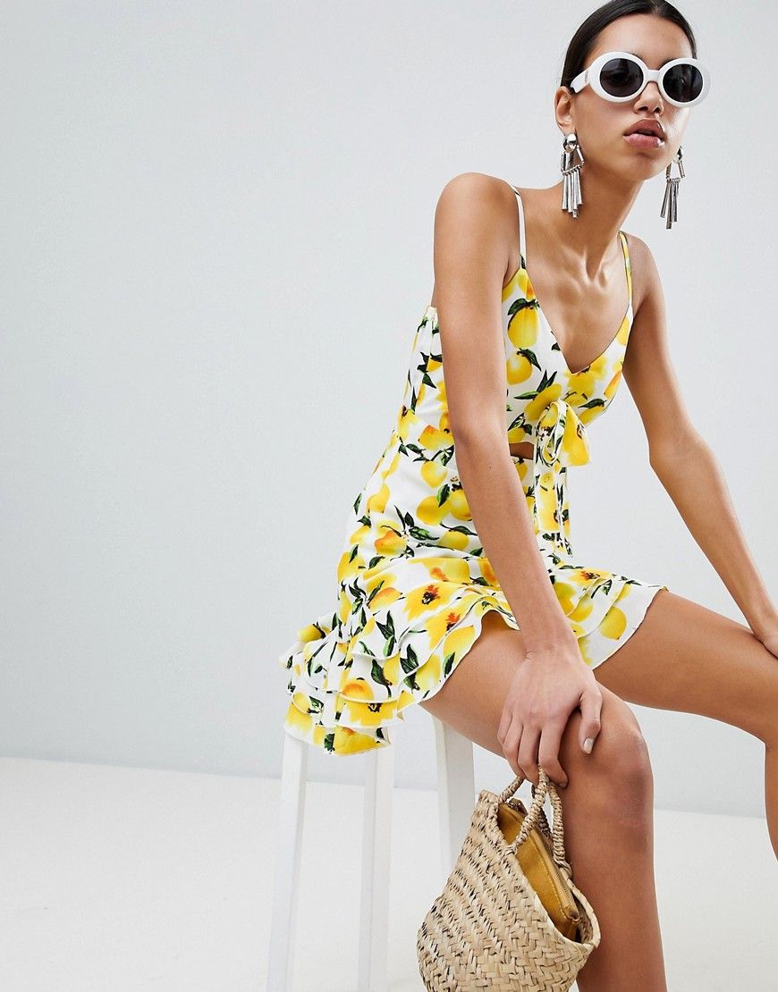 Boohoo Cut Out Lemon Print Dress - Multi | ASOS US