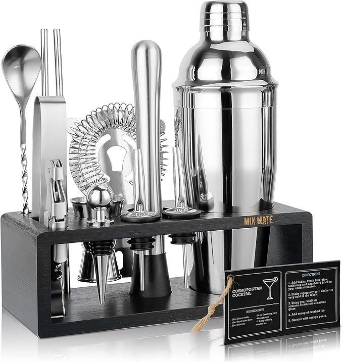 Mixology Bartender Kit with Stand - 15 Piece Bar Tool Set, Silver Bar Set Cocktail Shaker Set for... | Amazon (US)