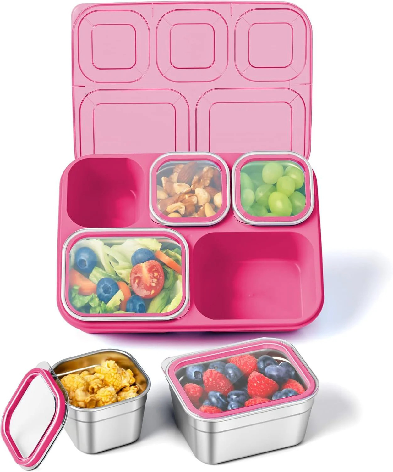 Stainless Steel Snackle Box Container, 5 Compartment Lunch Bento Box, Reusable Food Storage Snack Box for School, Work, and Travel, BPA Free and Dishwasher Safe, Pink (1 Pack) | Shop Simon