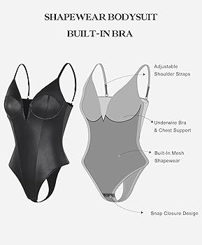 Popilush Bodysuits for Women Tummy Control - Faux Leather Deep V Neck Thong Shapewear Bodysuit Sl... | Amazon (US)
