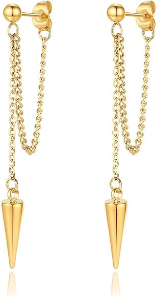 Fiklon Gold Chain Earrings for Women Irregular Bar Spike Drop Dangle Earrings Long Threader Earri... | Amazon (US)