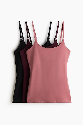 H & M - MAMA 3-Pack Nursing Camisole Tops - Black/Burgundy/Dusty Pink | H&M (US + CA)