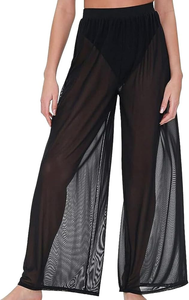 Womens Cover up Pants Sheer Bikini Bottoms Swimsuit Cover up Wide Leg Beach Pants | Amazon (US)