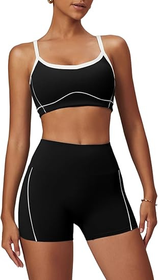 Two Piece Women Workout Sets Color Block Sports Bra and Scrunch Butt Lifting Shorts Gym Yoga Acti... | Amazon (US)