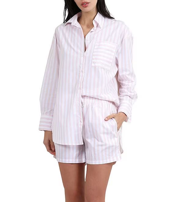 Striped Long Sleeve Notch Collar & Shorty Woven Pajama Set | Dillard's