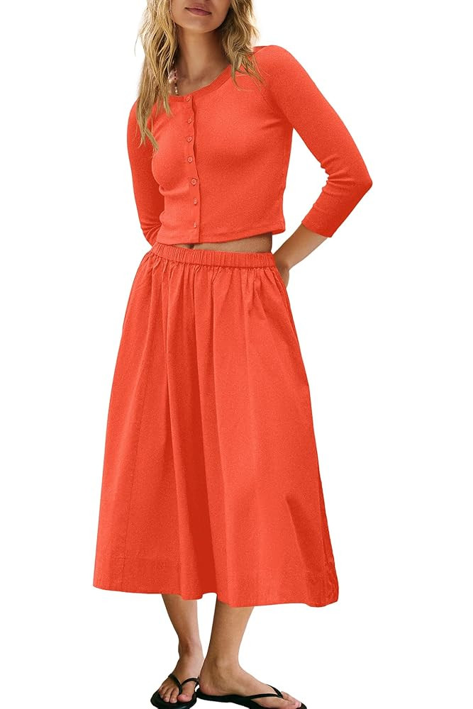 Panadila Womens 2 Piece Lounge Sets Matching Vacation Outfits Ribbed Button Down Cardigan and Ela... | Amazon (US)