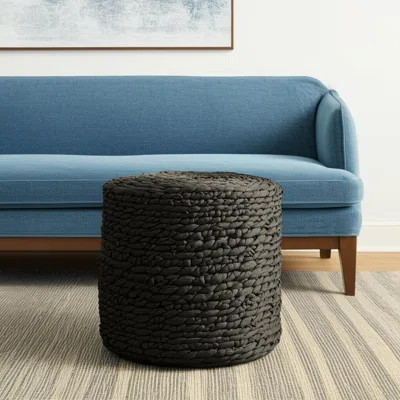 18" Black Water Hyacinth Round Pouf Ottoman | Wayfair North America