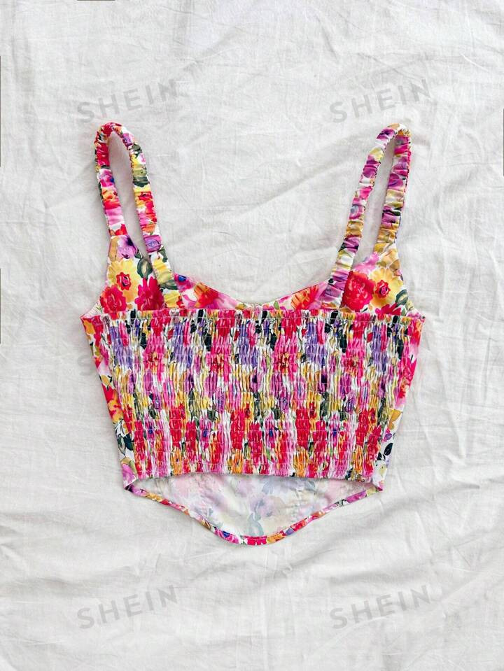 SHEIN WYWH Débardeur à encolure carrée imprimé floral pour les femmes en vacances pour le dé... | SHEIN