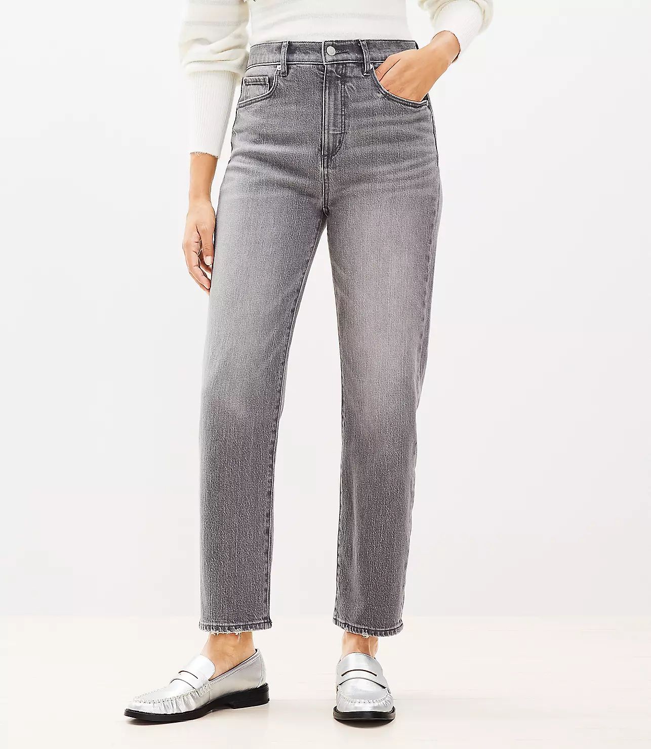 High Rise Straight Jeans in Vintage Grey Wash | LOFT