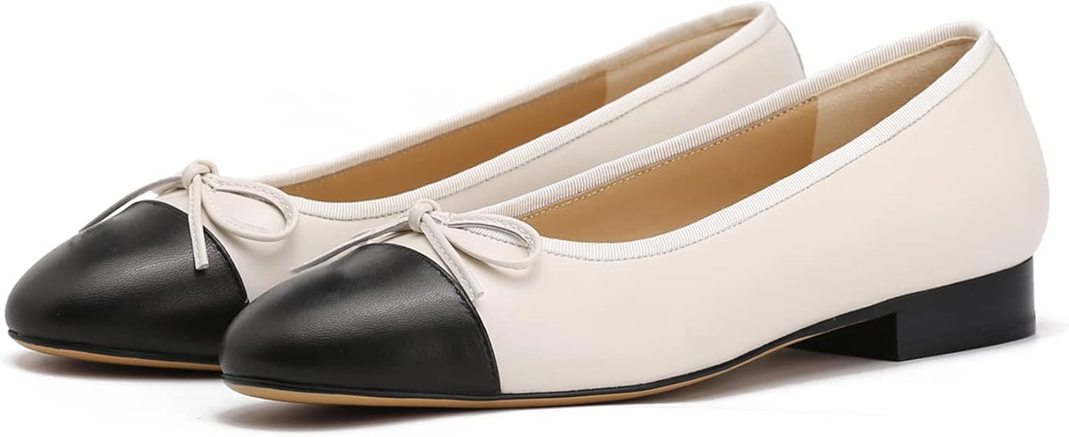 SHODENSE Women Cap Toe Bow Flats Two Tone Slip On Ballet Flats Comfort Closed Round Toe Flats Col... | Amazon (US)