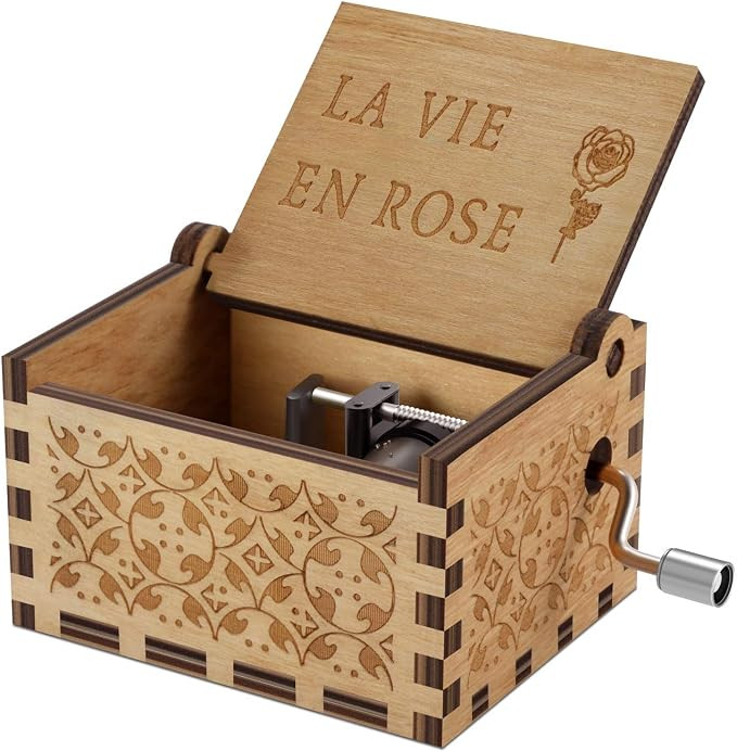 Wood Music Boxes- La Vie En Rose Carved Hand Crank Musical Box Wooden Classic Handmade Engraved V... | Amazon (US)