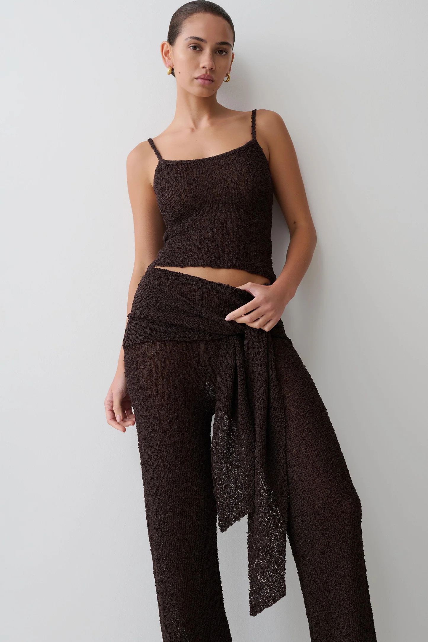 Mattais Boucle Knit Pants - Dark Chocolate | Meshki UK